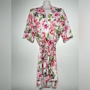 Show Me Your Mumu One Size White Pink Floral Belted Robe Garden of Blooms Kimono